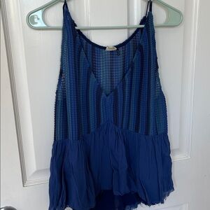 Women's Blue Sleeveless Textured Crepe Top